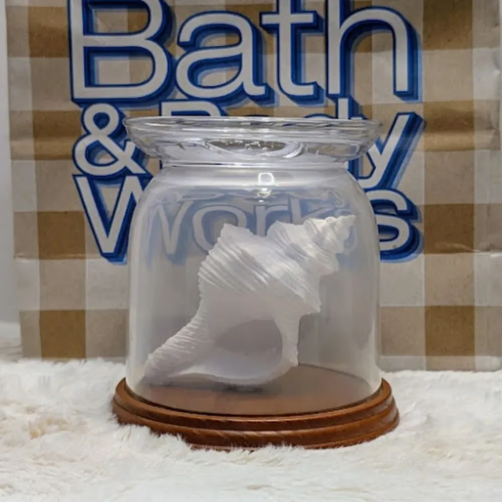 Bath & Body Works Conch Sea Shell Glass Cloche Pedestal 3-Wick Candle Holder - Picture 2 of 4
